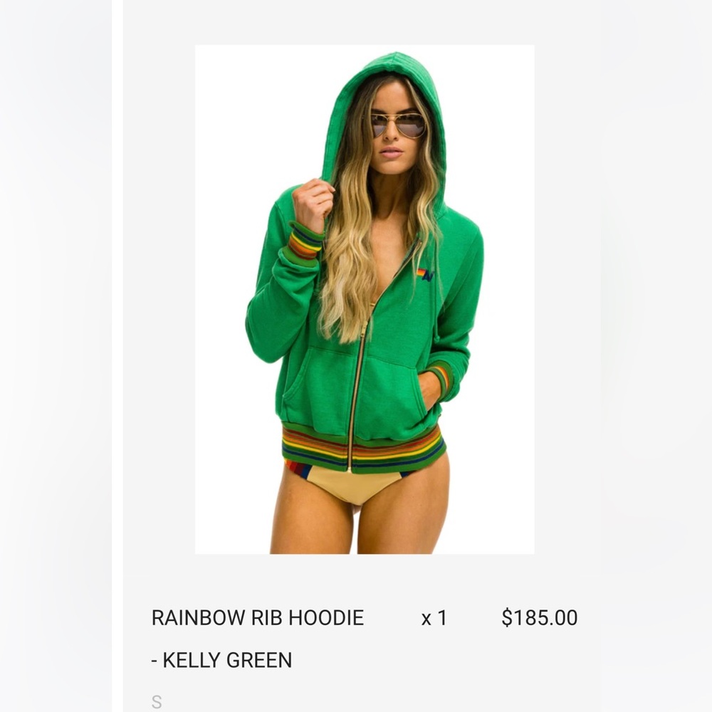 Green aviator nation, rainbow rib, hoodie, size small